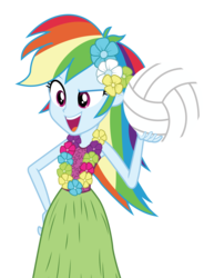 Size: 3125x4058 | Tagged: safe, artist:mohawgo, rainbow dash, equestria girls, g4, my little pony equestria girls: rainbow rocks, clothes, female, grass skirt, hula, huladash, lei, simple background, skirt, solo, transparent background, vector, volleyball