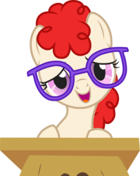 Size: 2530x3181 | Tagged: safe, artist:cloudy glow, twist, earth pony, pony, call of the cutie, g4, cute, daaaaaaaaaaaw, desk, female, filly, foal, glasses, high res, looking at you, open mouth, simple background, smiling, solo, transparent background, twistabetes, vector