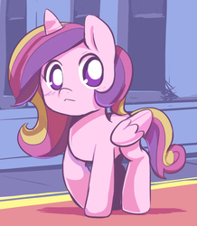 Size: 600x689 | Tagged: safe, artist:ende26, princess cadance, alicorn, pony, g4, :<, cute, cutedance, female, filly, looking at you, raised hoof, solo, walking, younger