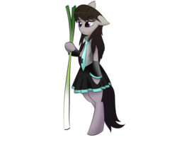 Size: 979x816 | Tagged: safe, artist:franticlava, octavia melody, earth pony, pony, g4, bipedal, clothes, costume, female, floppy ears, hatsune miku, leek, simple background, solo, transparent background, vocaloid