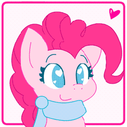 Size: 256x256 | Tagged: safe, artist:sohmasatori, part of a set, pinkie pie, earth pony, pony, g4, animated, bouncing, chibi, clothes, cute, diapinkes, female, heart, heart eyes, mare, scarf, smiling, solo, wingding eyes