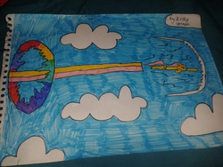 Size: 2560x1920 | Tagged: safe, artist:kirsty vernon, fluttershy, g4, female, solo, sonic rainboom, traditional art