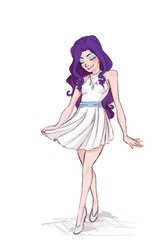 Size: 705x1133 | Tagged: safe, artist:demdoodles, rarity, human, g4, eyes closed, female, high heels, humanized, necklace, short dress, solo