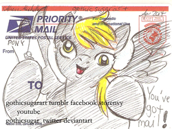 Size: 540x407 | Tagged: safe, artist:gothicsugar, derpy hooves, pegasus, pony, g4, female, mare, solo, traditional art, usps