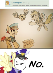 Size: 4610x6342 | Tagged: safe, artist:knight-of-bacon, care package, derpy hooves, special delivery, pegasus, pony, ask derpy and delivery, g4, absurd resolution, female, male, mare, muffin, poker face, stallion
