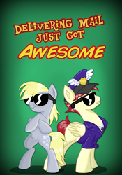Size: 2800x4000 | Tagged: safe, artist:knight-of-bacon, care package, derpy hooves, special delivery, pegasus, pony, ask derpy and delivery, g4, awesome, female, mailpony, male, mare, scrunchy face, stallion, swag