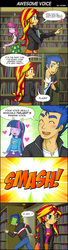 Size: 800x2940 | Tagged: safe, artist:uotapo, cheerilee, flash sentry, sunset shimmer, twilight sparkle, equestria girls, shake your tail, blushing, book, comic, crying, cute, female, flashabuse, flashimmer, frown, glare, grin, heart, idiot sentry, male, rebecca shoichet, shimmerbetes, shipping, shipping denied, singing, smiling, straight, voice actor joke
