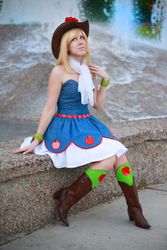 Size: 1365x2048 | Tagged: safe, artist:nyunyucosplay, applejack, human, equestria girls, g4, cosplay, fall formal outfits, irl, irl human, photo, solo