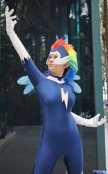 Size: 1282x2048 | Tagged: safe, artist:ladymella, rainbow dash, zapp, human, g4, power ponies (episode), 2014, cosplay, irl, irl human, photo, power ponies, solo