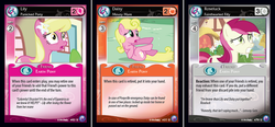 Size: 1022x473 | Tagged: safe, enterplay, daisy, flower wishes, lily, lily valley, roseluck, canterlot nights, g4, my little pony collectible card game, ccg, flower trio, trading card