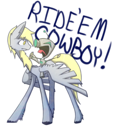 Size: 877x984 | Tagged: safe, artist:kathyatipton, derpy hooves, pegasus, pony, g4, crossover, female, gir, invader zim, mare, riding