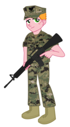 Size: 463x832 | Tagged: safe, artist:totallynotabronyfim, big macintosh, equestria girls, g4, boots, camouflage, gun, left handed, m16, male, military, navy, rifle, simple background, soldier, solo, transparent background, trigger discipline, weapon
