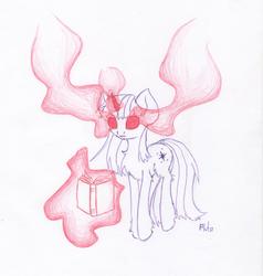 Size: 2160x2268 | Tagged: safe, artist:pluto manson, twilight sparkle, g4, book, doodle, female, glowing eyes, glowing horn, high res, horn, solo, traditional art