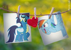 Size: 1024x730 | Tagged: safe, artist:rainbowdangerdashie, rainbow dash, soarin', g4, clothes line, clothespin, female, heart, male, photo, ship:soarindash, shipping, straight