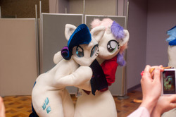 Size: 1280x850 | Tagged: safe, artist:girlieginger, rarity, sweetie belle, human, g4, cosplay, fursuit, irl, irl human, photo