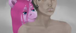 Size: 1000x440 | Tagged: safe, artist:ptg, pinkie pie, human, g4, blood, lip bite, pinkamena diane pie