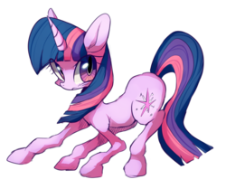 Size: 1058x884 | Tagged: safe, artist:maren, twilight sparkle, pony, unicorn, g4, action pose, female, frown, looking at you, mare, pixiv, simple background, solo, transparent background, unicorn twilight