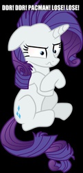 Size: 240x495 | Tagged: safe, rarity, for whom the sweetie belle toils, g4, my little pony: friendship is magic, bootleg pokémon games, dance dance revolution, female, image macro, insanity, jontron, meme, pac-man, rhythm game, solo