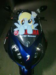 Size: 600x800 | Tagged: safe, derpy hooves, pegasus, pony, g4, decal, female, irl, mare, motorcycle, yamaha