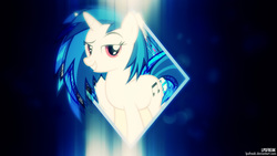 Size: 1920x1080 | Tagged: safe, artist:illumnious, artist:moongazeponies, edit, dj pon-3, vinyl scratch, pony, unicorn, g4, female, glowing, lens flare, mare, solo, vector, wallpaper, wallpaper edit