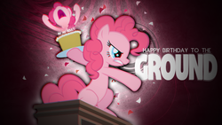 Size: 1920x1080 | Tagged: safe, artist:cr4zyppl, artist:ericfortney, artist:midnite99, edit, pinkie pie, g4, angry, cake, confetti, dresser, female, solo, the lonely island, threw it on the ground (the lonely island), vector, wallpaper, wallpaper edit