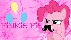 Size: 2560x1440 | Tagged: safe, artist:huskyfan, artist:jackos92, pinkie pie, g4, cutie mark, female, moustache, smiling, solo, vector, wallpaper