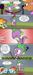 Size: 1700x3800 | Tagged: safe, artist:pandramodo, ms. harshwhinny, rainbow dash, spike, spitfire, equestria games (episode), g4, abuse, circling stars, comic, dashabuse, derp, dizzy, epic fail, equestria games, fail, knock out, knocked silly, race, rainbow derp, scene parody, slapstick, tongue out, you had one job