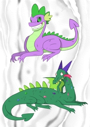 Size: 1240x1754 | Tagged: safe, artist:cerberus253, crackle, spike, dragon, g4