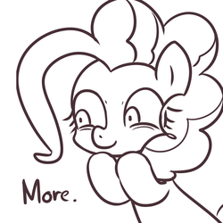 Size: 1000x1000 | Tagged: safe, artist:maren, pinkie pie, g4, female, moar, monochrome, more, pixiv, reaction image, solo