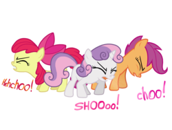 Size: 2048x1536 | Tagged: safe, artist:proponypal, apple bloom, scootaloo, sweetie belle, g4, cutie mark crusaders, fetish, sneezing, sneezing fetish