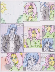 Size: 1275x1655 | Tagged: safe, artist:zoarenso, fluttershy, oc, oc:stormcloak, anthro, comic:innocent sin, g4, comic, traditional art