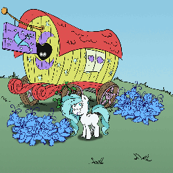 Size: 1000x1000 | Tagged: safe, artist:dreadcoffins, oc, oc only, oc:teal swirl, pony, unicorn, ask teal swirl, animated, eating, poison joke, solo, trixie's wagon, tumblr