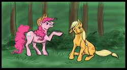 Size: 1024x570 | Tagged: safe, artist:entwin, applejack, pinkie pie, g4