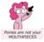 Size: 715x685 | Tagged: safe, artist:maybelle, pinkie pie, earth pony, pony, g4, magic duel, arrow, caption, disembodied mouth, female, mare, meta, modular, mouthpiece, no mouth, old banner, open mouth, simple background, solo, transparent background