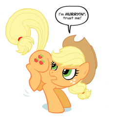 Size: 509x549 | Tagged: safe, idw, applejack, friends forever #1, g4, my little pony: friends forever, spoiler:comic, bucking, female, looking back, panel, solo