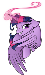 Size: 3594x6000 | Tagged: safe, artist:probablyfakeblonde, artist:spier17, twilight sparkle, alicorn, pony, g4, absurd resolution, bedroom eyes, blushing, female, floppy ears, grin, looking at you, magic, mare, portrait, pretty, simple background, smiling, solo, spread wings, transparent background, twilight sparkle (alicorn), vector, wing hands