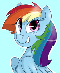 Size: 5000x6000 | Tagged: safe, artist:bloodyhellhayden, rainbow dash, pegasus, pony, g4, absurd resolution, blue background, female, mare, portrait, simple background, smiling, solo