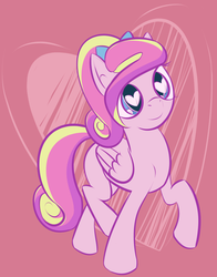 Size: 1012x1294 | Tagged: safe, artist:registered111, princess cadance, pegasus, pony, g4, alternate hairstyle, female, filly, pegasus cadance, ponytail, solo, wingding eyes, younger
