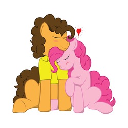 Size: 1000x1000 | Tagged: safe, artist:werdnasremos, cheese sandwich, pinkie pie, g4, pinkie pride, blushing, cuddling, eyes closed, female, heart, male, ship:cheesepie, shipping, smiling, snuggling, straight
