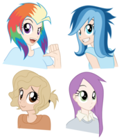 Size: 182x200 | Tagged: safe, artist:kumkrum, oc, oc only, oc:applesauce, oc:feathers, oc:ragtag, oc:shooting star, human, humanized, humanized oc, offspring, parent:rainbow dash, parent:soarin', parents:soarindash, picture for breezies