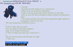 Size: 589x379 | Tagged: safe, princess luna, g4, /mlp/, 4chan, 4chan screencap, anon in equestria, greentext, rejection is magic, sad, text