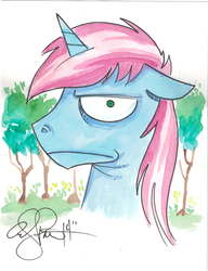 Size: 1600x2086 | Tagged: safe, artist:andy price, oc, oc only, oc:gyro tech, pony, unicorn, male, portrait, solo, stallion, traditional art, watercolor painting