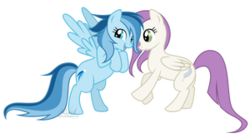 Size: 300x166 | Tagged: safe, artist:kumkrum, oc, oc only, oc:feathers, oc:shooting star, pegasus, pony, offspring, parent:rainbow dash, parent:soarin', parents:soarindash, picture for breezies