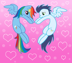 Size: 800x700 | Tagged: safe, artist:hollena, rainbow dash, soarin', g4, female, flying, heart, male, old cutie mark, ship:soarindash, shipping, smiling, straight