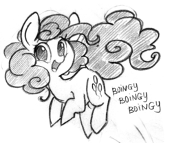 Size: 709x591 | Tagged: safe, artist:askpopcorn, pinkie pie, g4, female, happy, monochrome, pronking, solo, traditional art