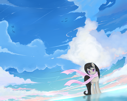 Size: 2000x1600 | Tagged: safe, artist:cyanaeolin, octavia melody, g4, clothes, cloud, cloudy, female, scarf, scenery, solo, surreal