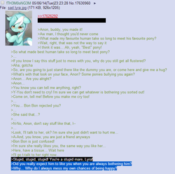 Size: 627x622 | Tagged: safe, lyra heartstrings, g4, /mlp/, 4chan, 4chan screencap, anon in equestria, greentext, rejection, rejection is magic, sad, text
