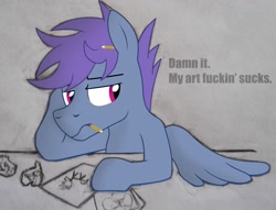 Size: 1280x976 | Tagged: safe, artist:dripponi, oc, oc only, oc:windy dripper, pegasus, pony, art, drawing, male, mouth hold, pencil, solo, stallion