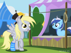 Size: 2750x2060 | Tagged: safe, artist:noah-x3, derpy hooves, minuette, pegasus, pony, g4, bracelet, clothes, female, hat, high res, mare, show accurate, socks, striped socks, top hat