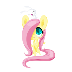 Size: 1000x1000 | Tagged: safe, artist:sweettots, angel bunny, fluttershy, g4, :<, :o, blushing, chibi, cute, eyes closed, impossibly large ears, looking up, simple background, smiling, transparent background